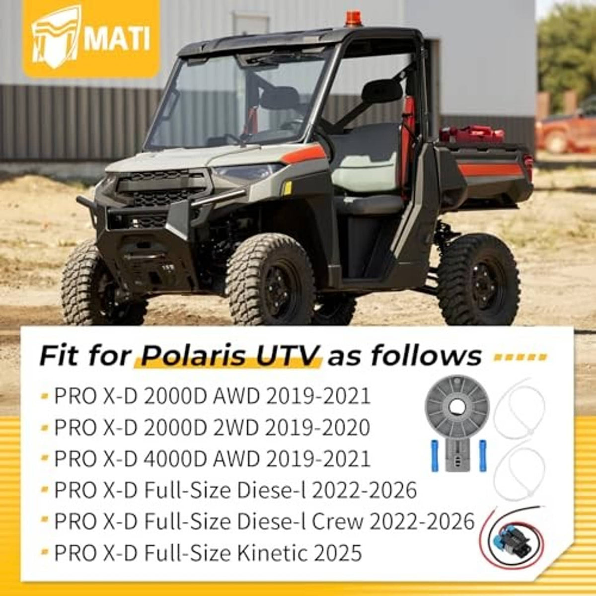 ATV accessory kit featuring gray sensor component and wiring harness for Polaris UTV