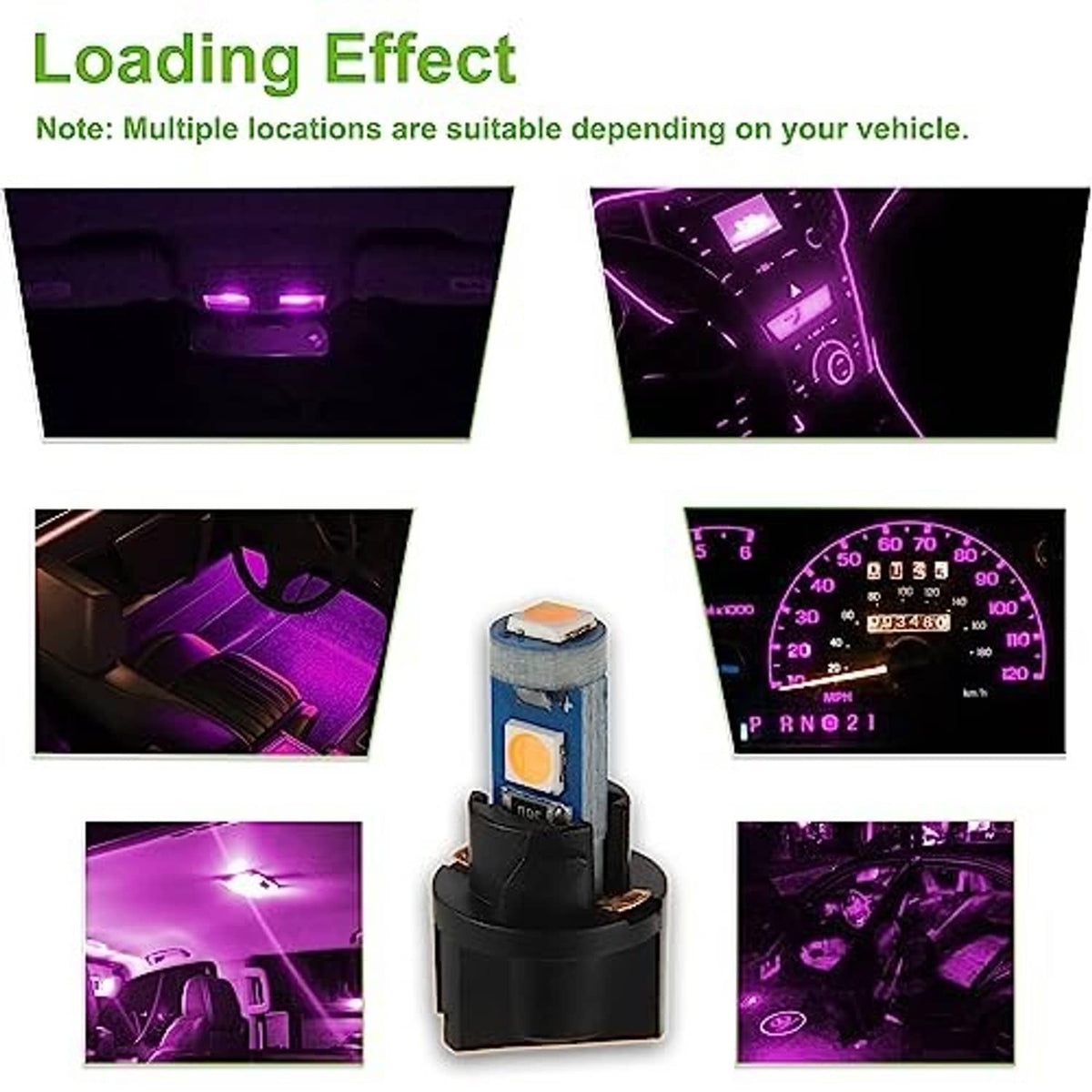 T5 LED loading effect set showing a single bulb with blue module and orange LED chip
