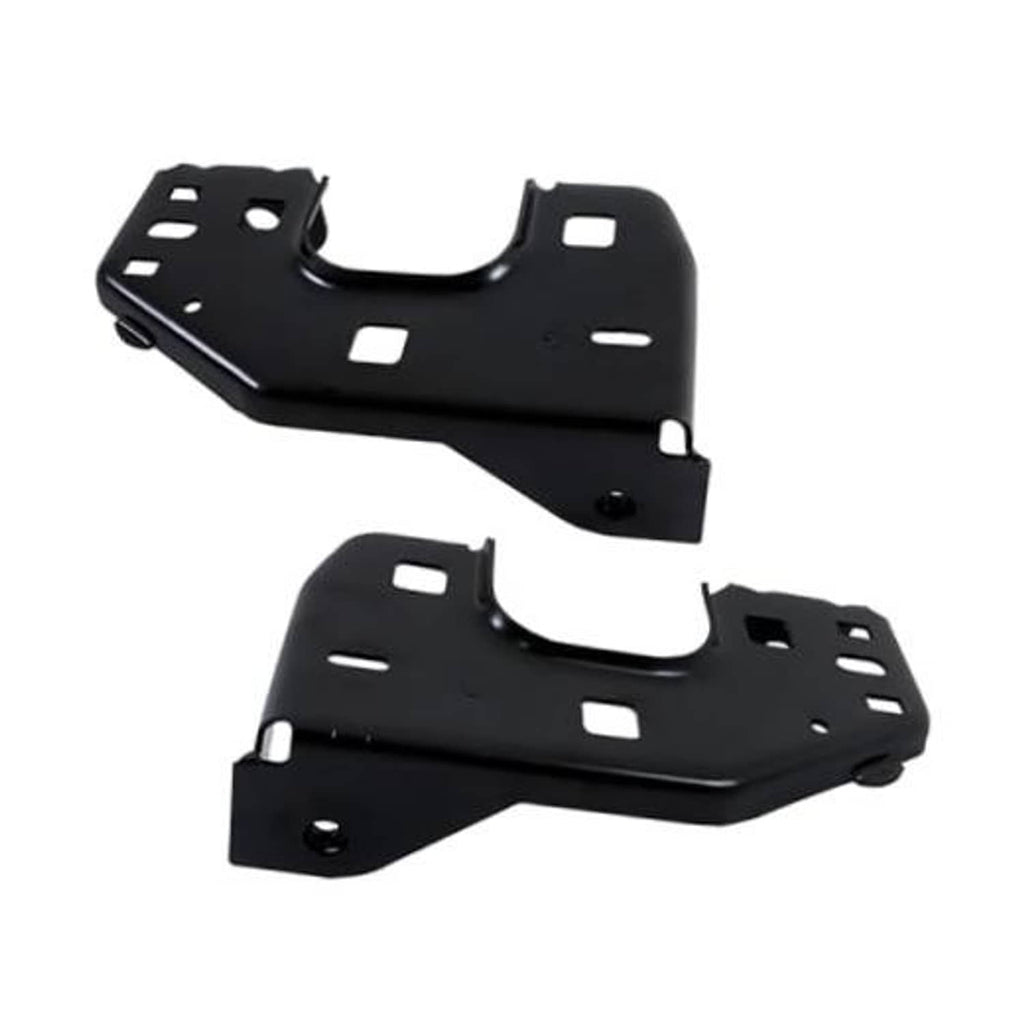 Front bumper inner bracket retainer set, black metal with mounting holes, set of 2
