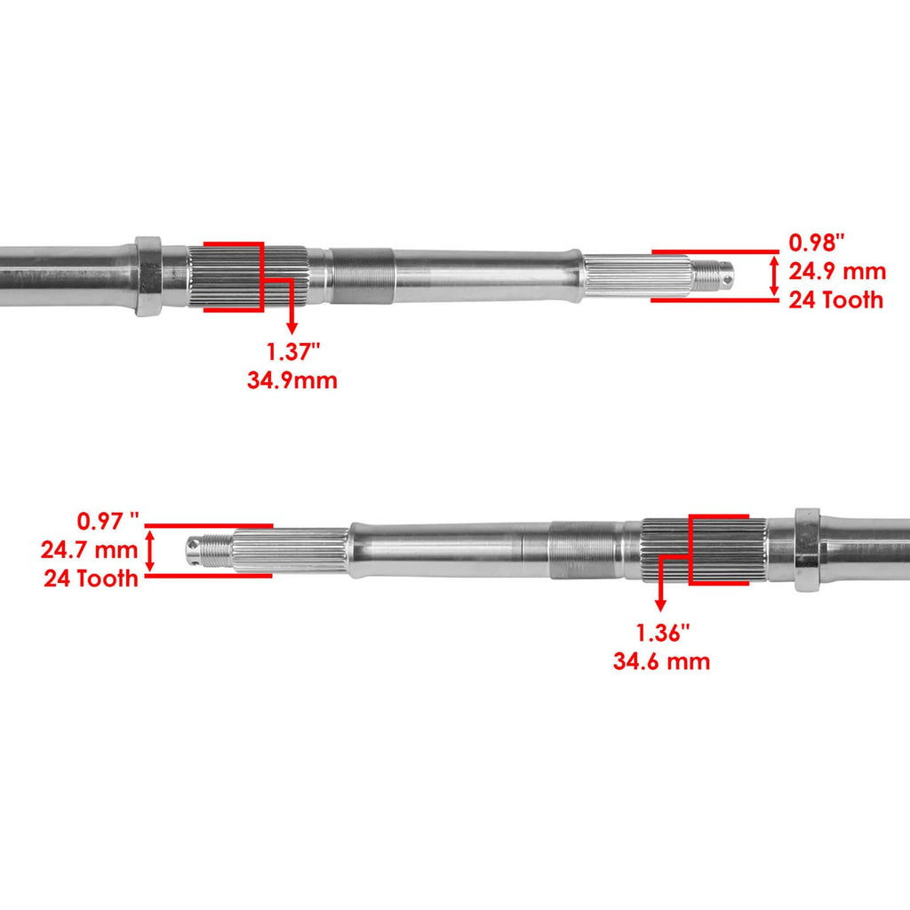 Axle shaft with 24-tooth spline section and tapered splined ends