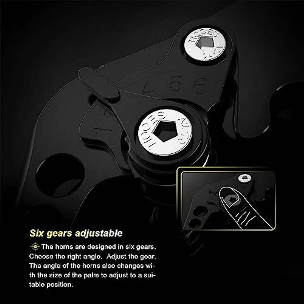Adjustable folding brake lever with textured grip and circular numbered adjustment dial