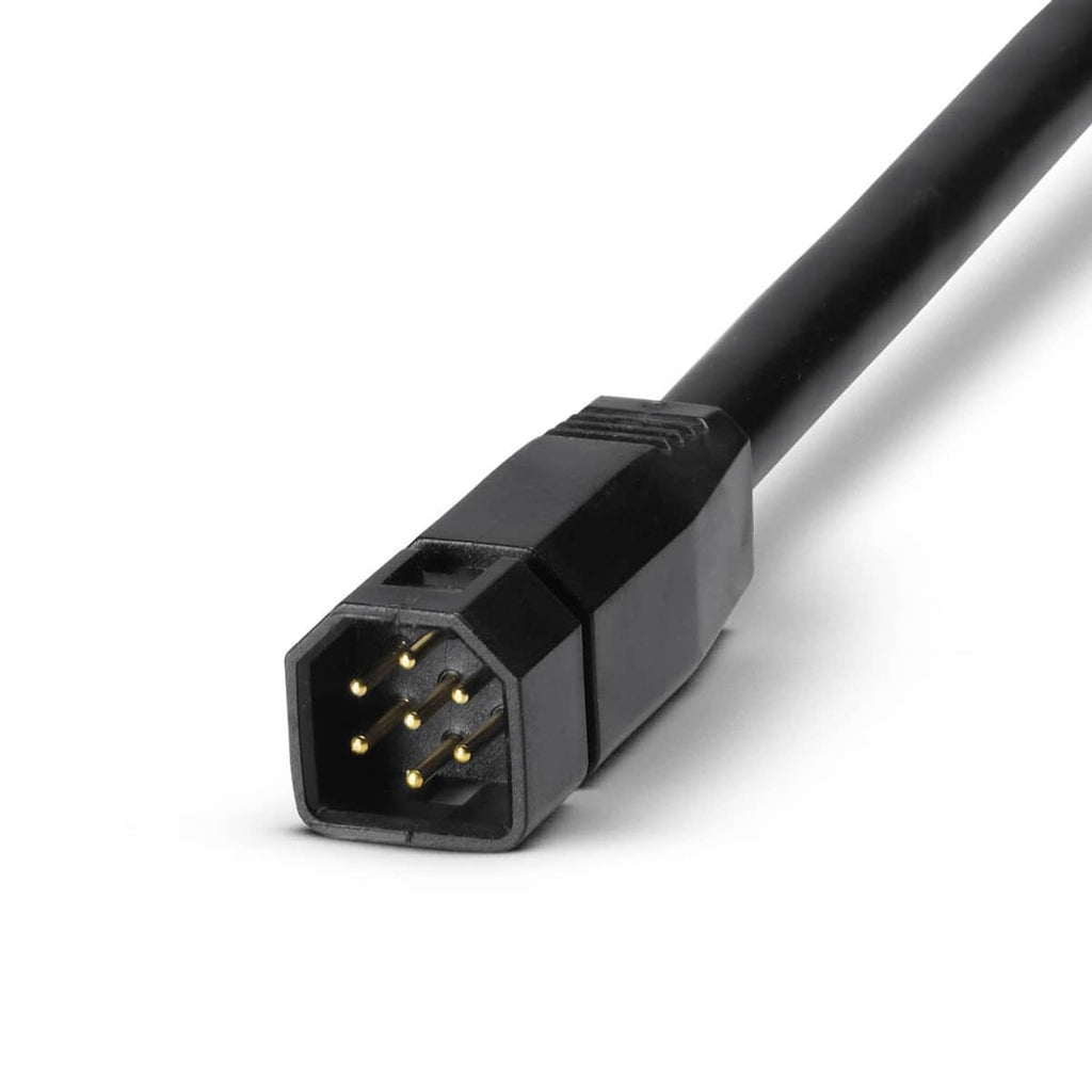 Black rectangular multi-pin plug with gold contact pins.
