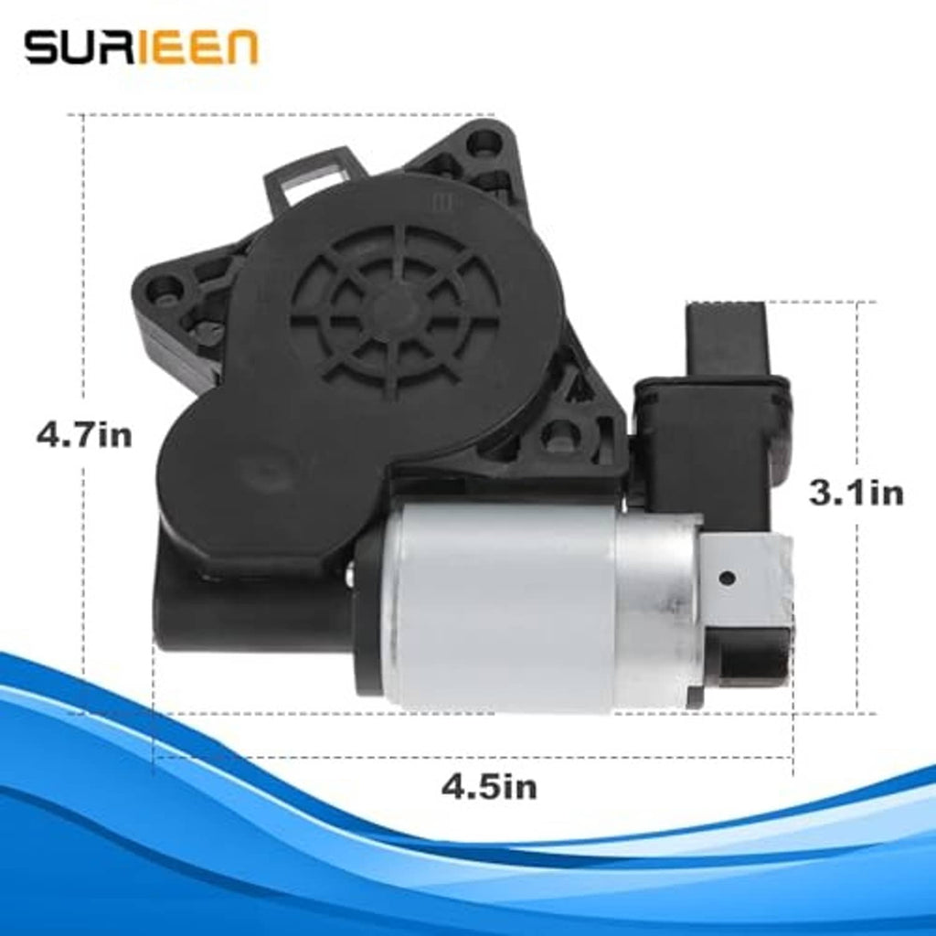 Power window lift motor with black cover and silver cylinder, with size callouts