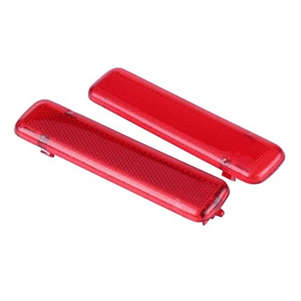 Red rear door trim reflectors, rectangular lenses with mounting clips on the back edge