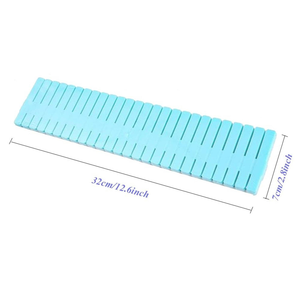 Blue plastic drawer divider strip with adjustable slots, 32 cm length