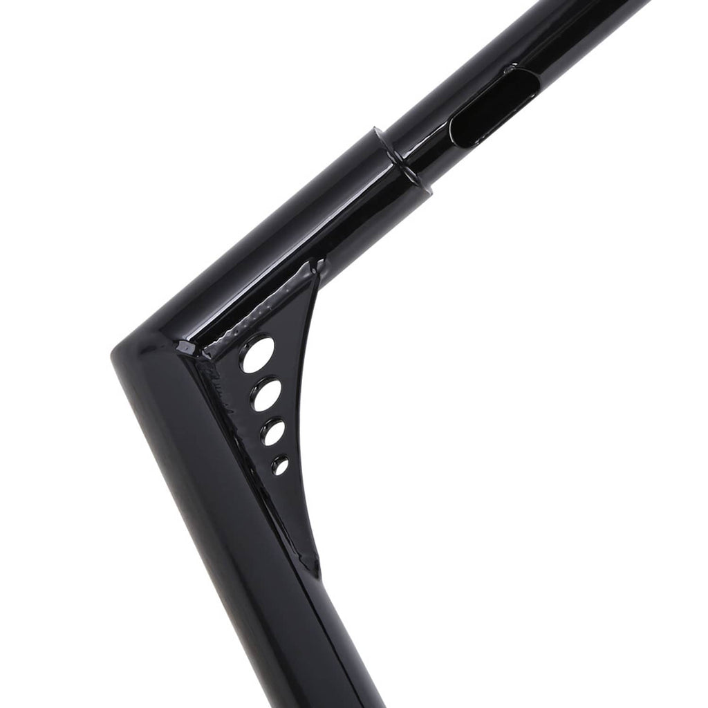 Black handlebar mounting plate with multiple bolt holes and glossy finish
