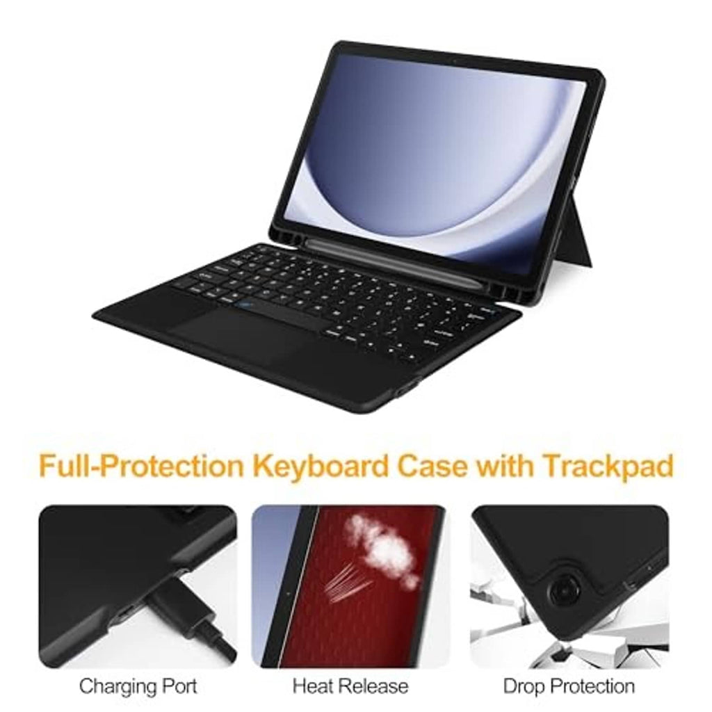Black tablet keyboard case with trackpad and full-protection design