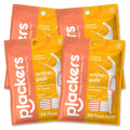 Pack of Plackers orthopick unflavored floss picks for braces, orange and yellow pouches