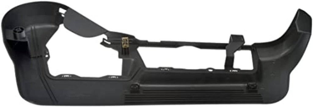 Front driver-side outer seat track cover underside, dark black plastic with tabs