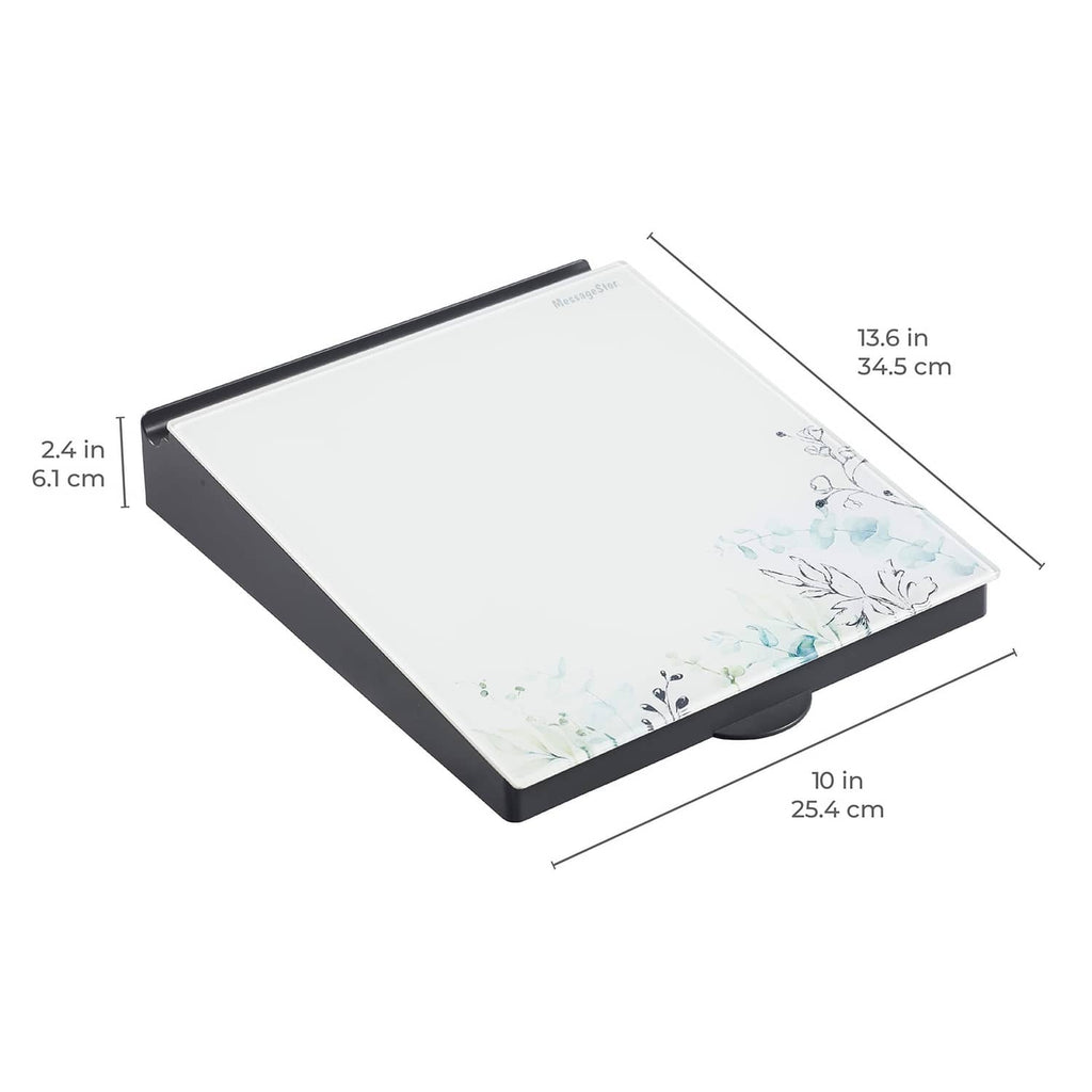 Botanical dry-erase glass memo board, black frame with 10 in x 2.4 in dimensions