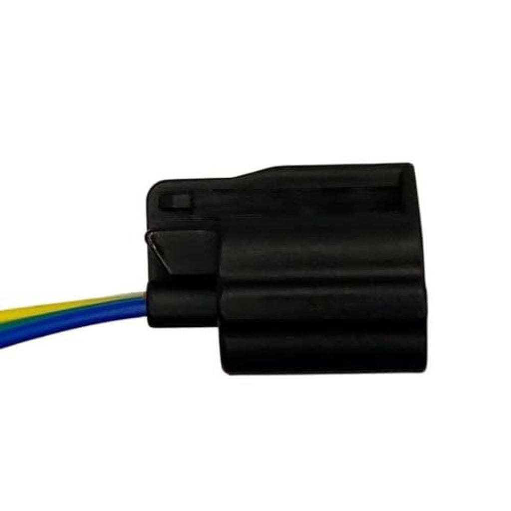 Black connector housing with bundled color-coded wires extending from it