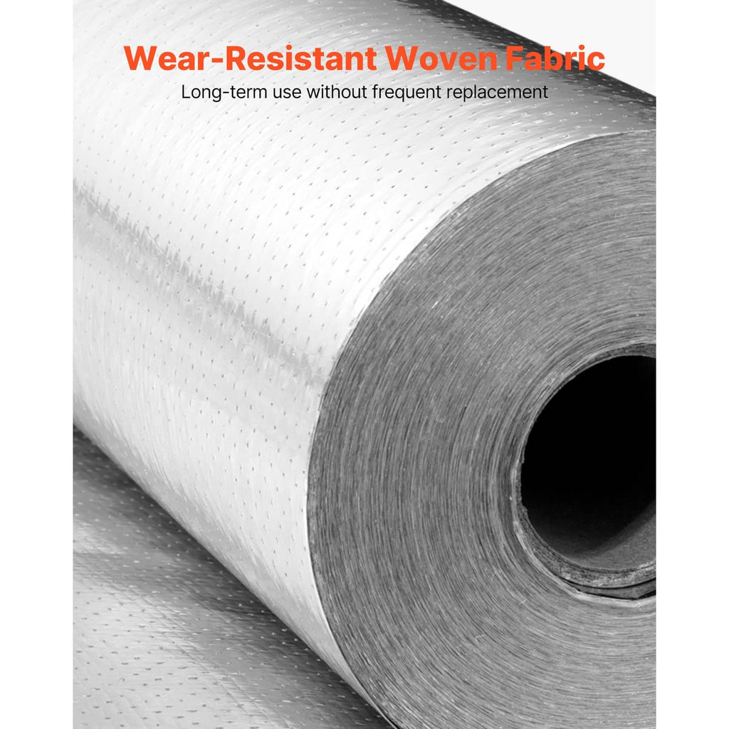 Woven fabric radiant barrier roll with reflective silver foil backing, tightly rolled