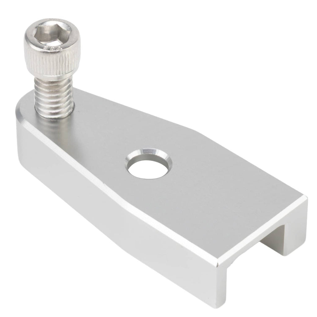 Metal mounting bracket with threaded bolt and slotted side, silver finish