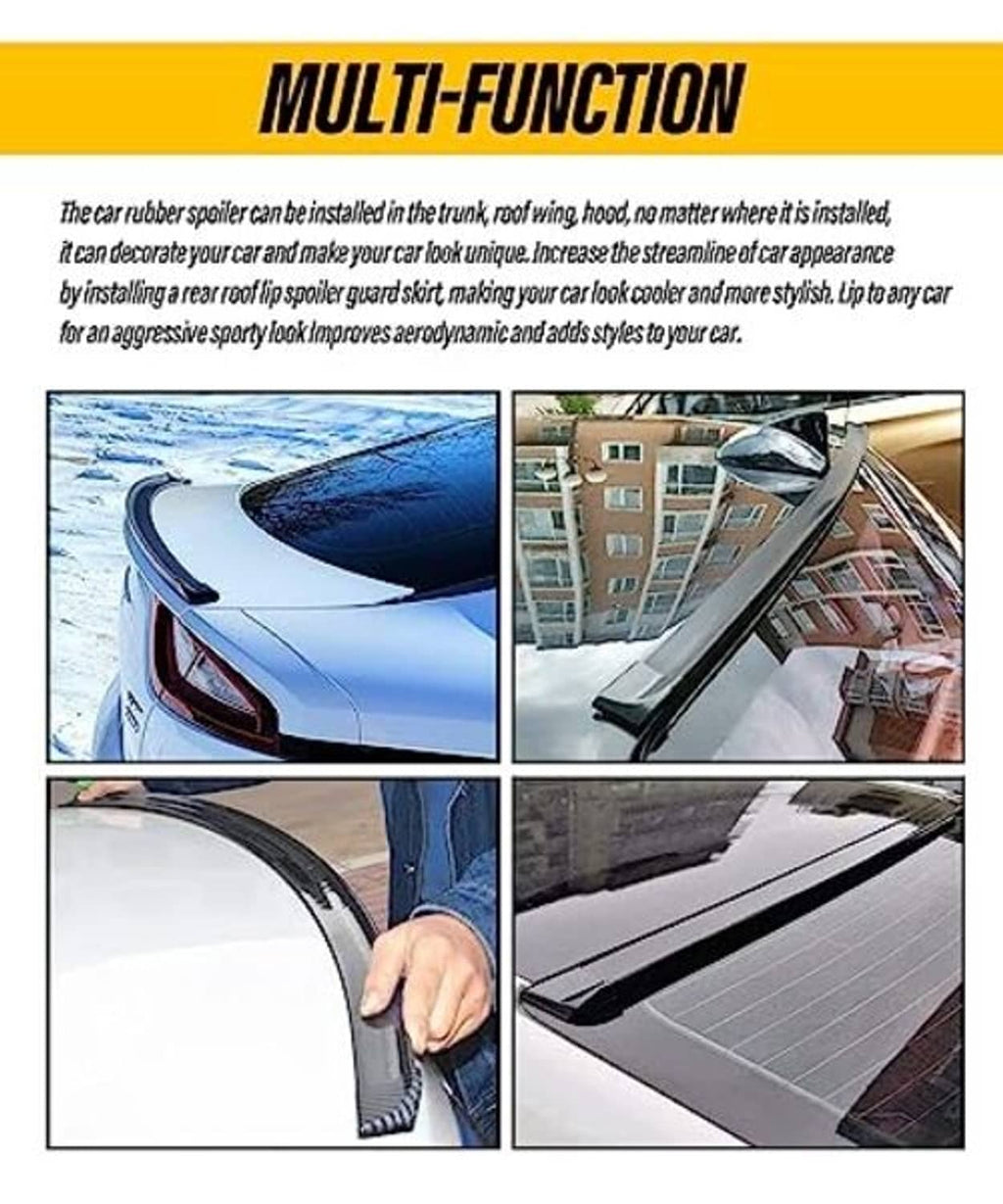 Universal car spoiler strip shown installed on a trunk and rear surfaces