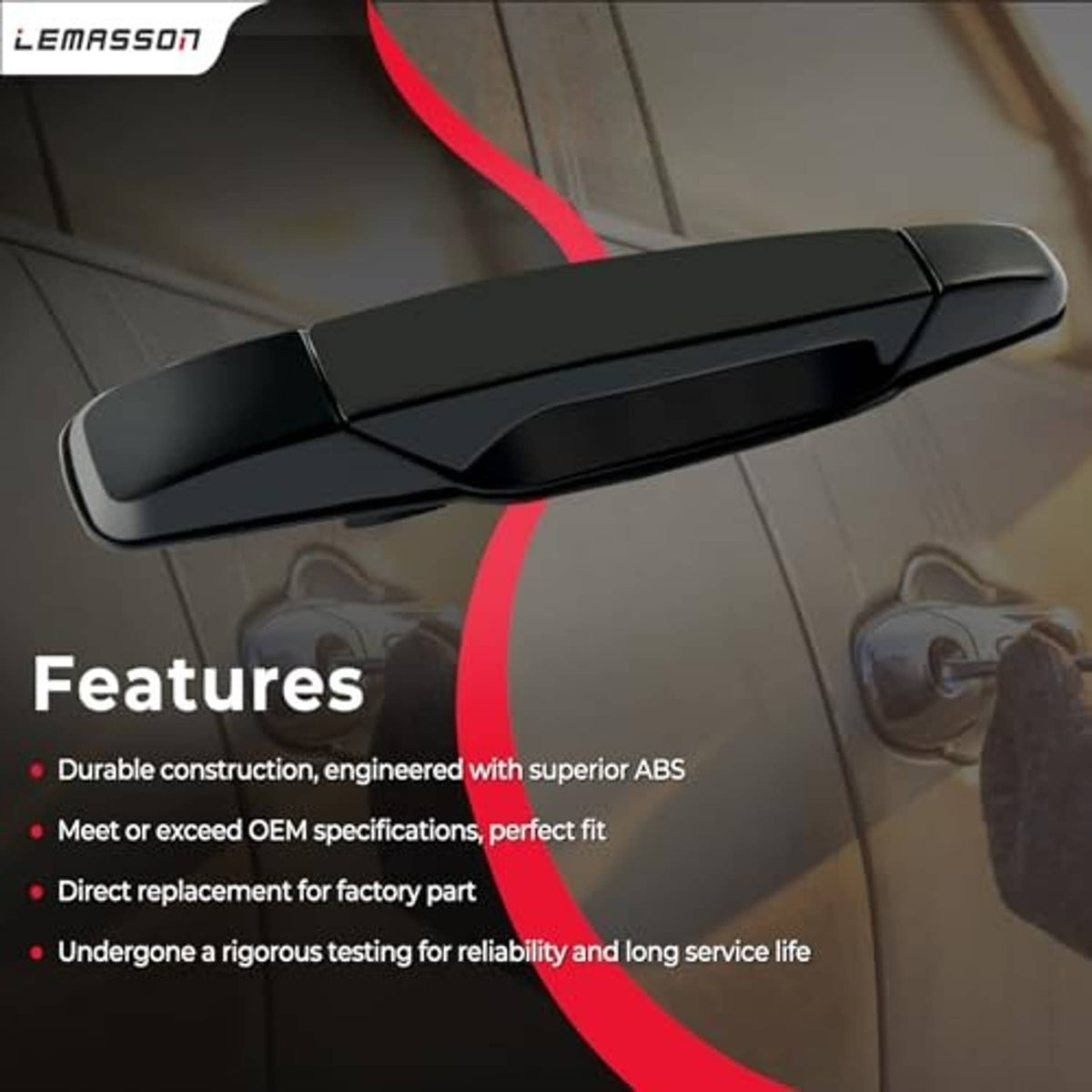 Black exterior door handle with smooth finish and amber indicator light