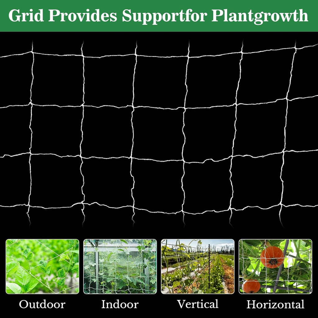 Trellis netting grid with thin white square lines on a dark background, evenly spaced.