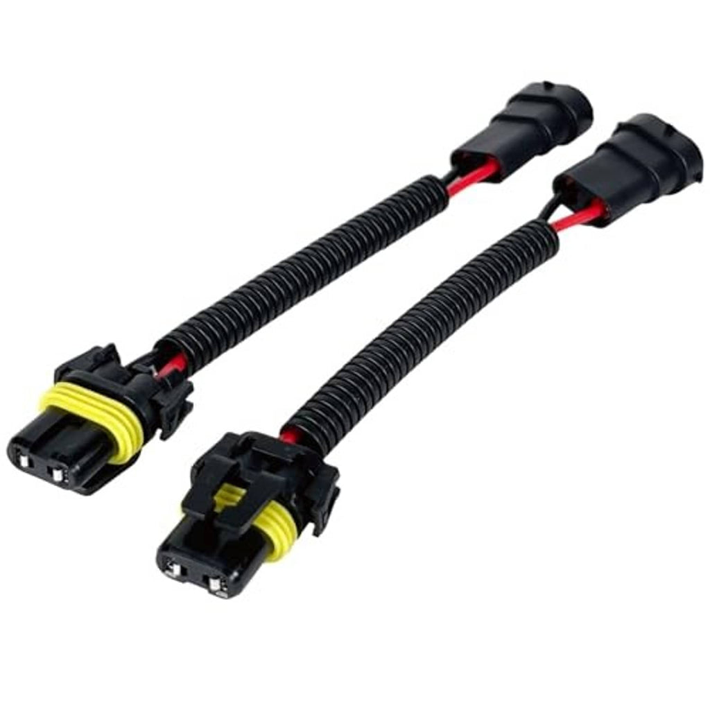 H11 to 9005/9006 connector pigtail harness with two black bulb-side plugs
