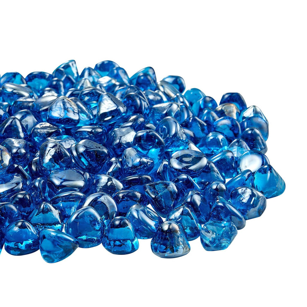 Close-up of Caribbean blue glass rocks with glossy reflective facets