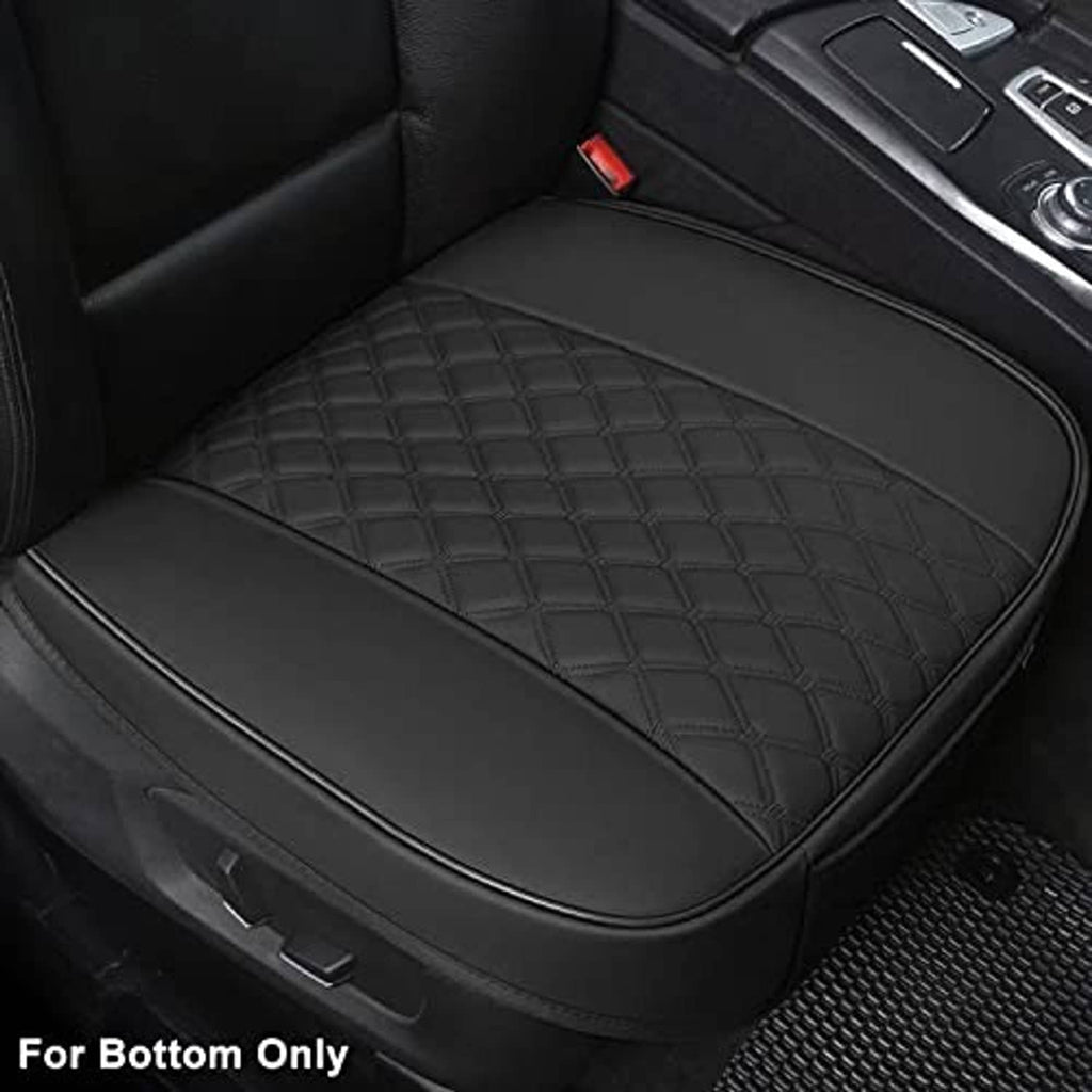 Black quilted front seat bottom protector with fitted edge trim