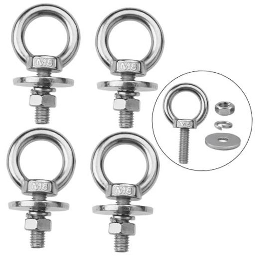 Set of stainless steel eye bolts with nuts, M8 size and threaded studs