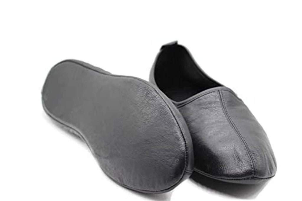 Leather babouche slippers with open heel, dark gray/black