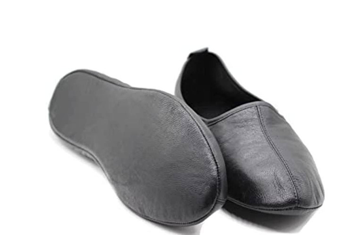 Leather babouche slippers with open heel, dark gray/black