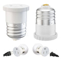 White light socket to plug adapter, E26/E27 base, 2-pack with 2-prong plug
