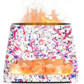 Splatter-pattern 2-in-1 Himalayan salt lamp with orange glowing salt tray