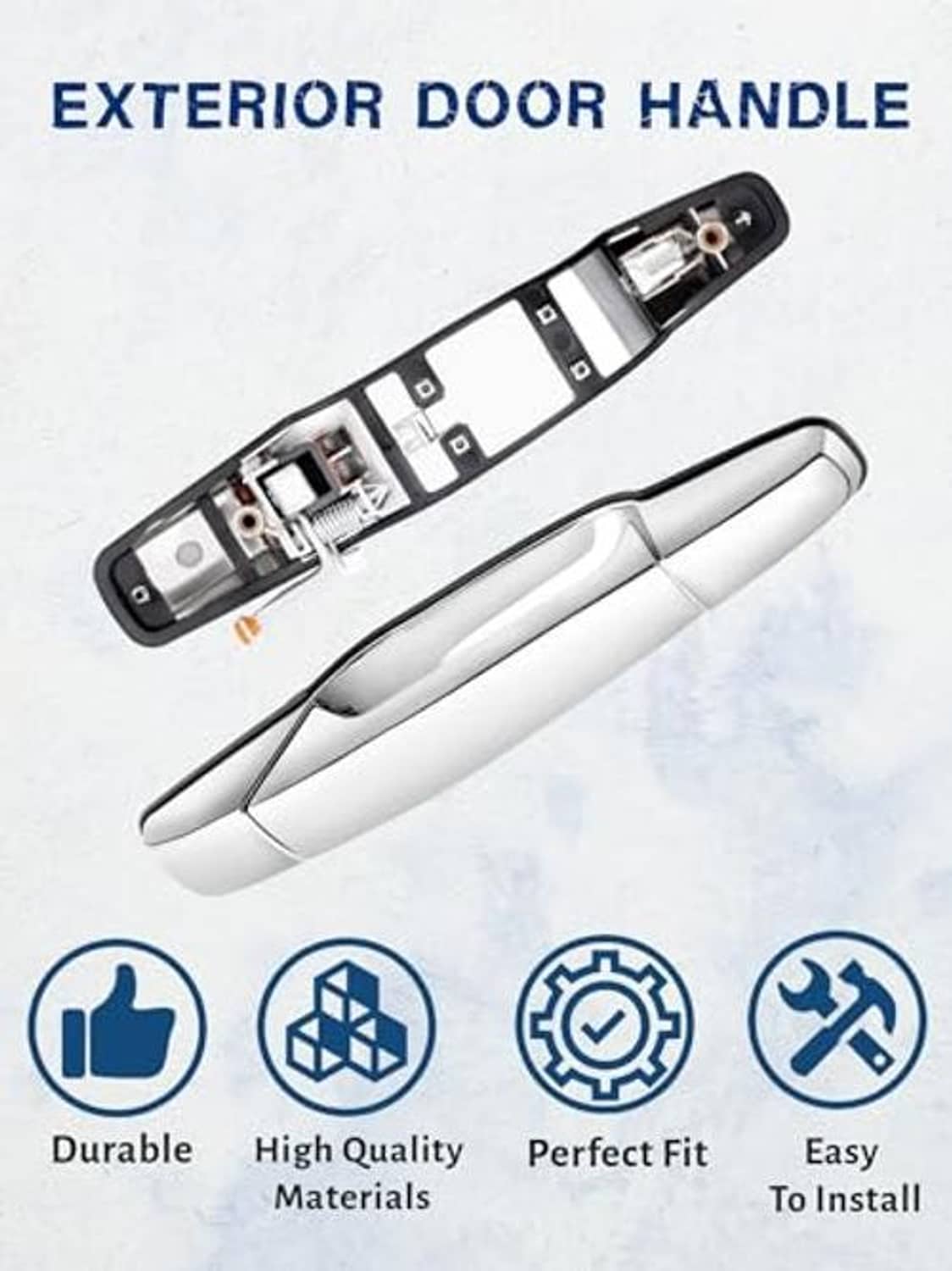 Exterior door handle set with inner components and chrome handle cover