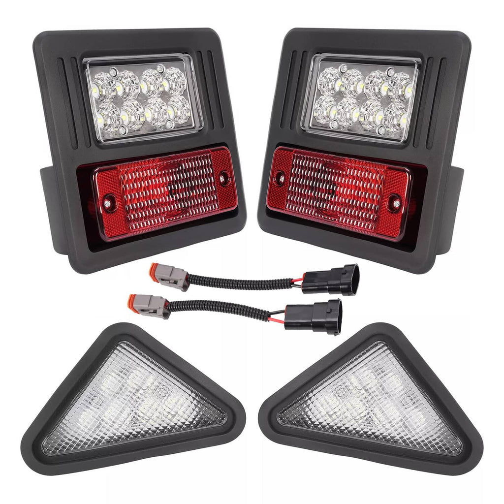 LED exterior light kit with two rectangular red/clear lamps, two white triangular lamps, wiring