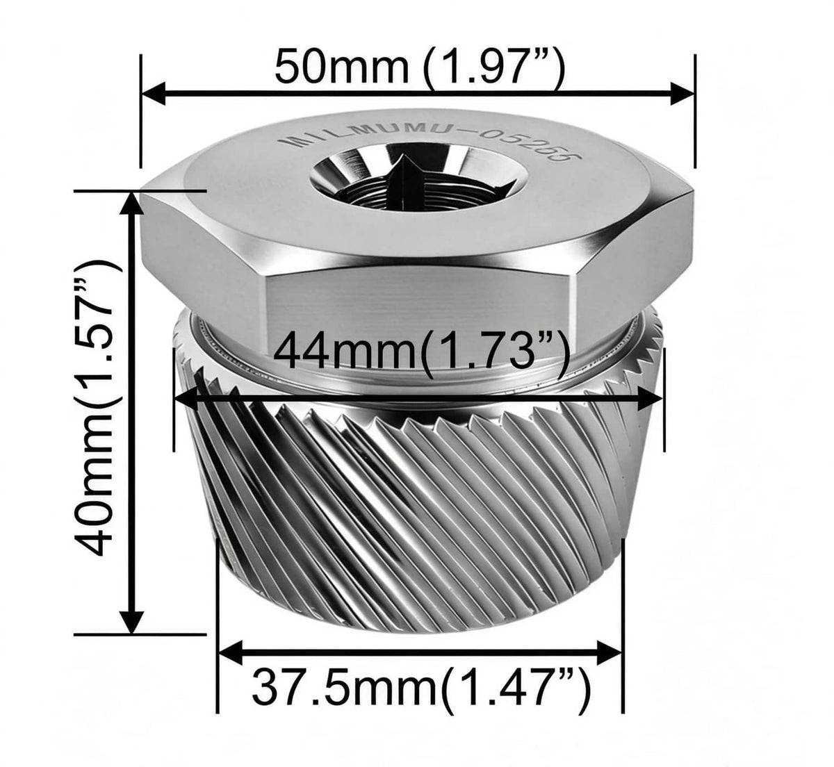Chrome hex drain extractor with 50mm length, 44mm height, 37.5mm width measurements