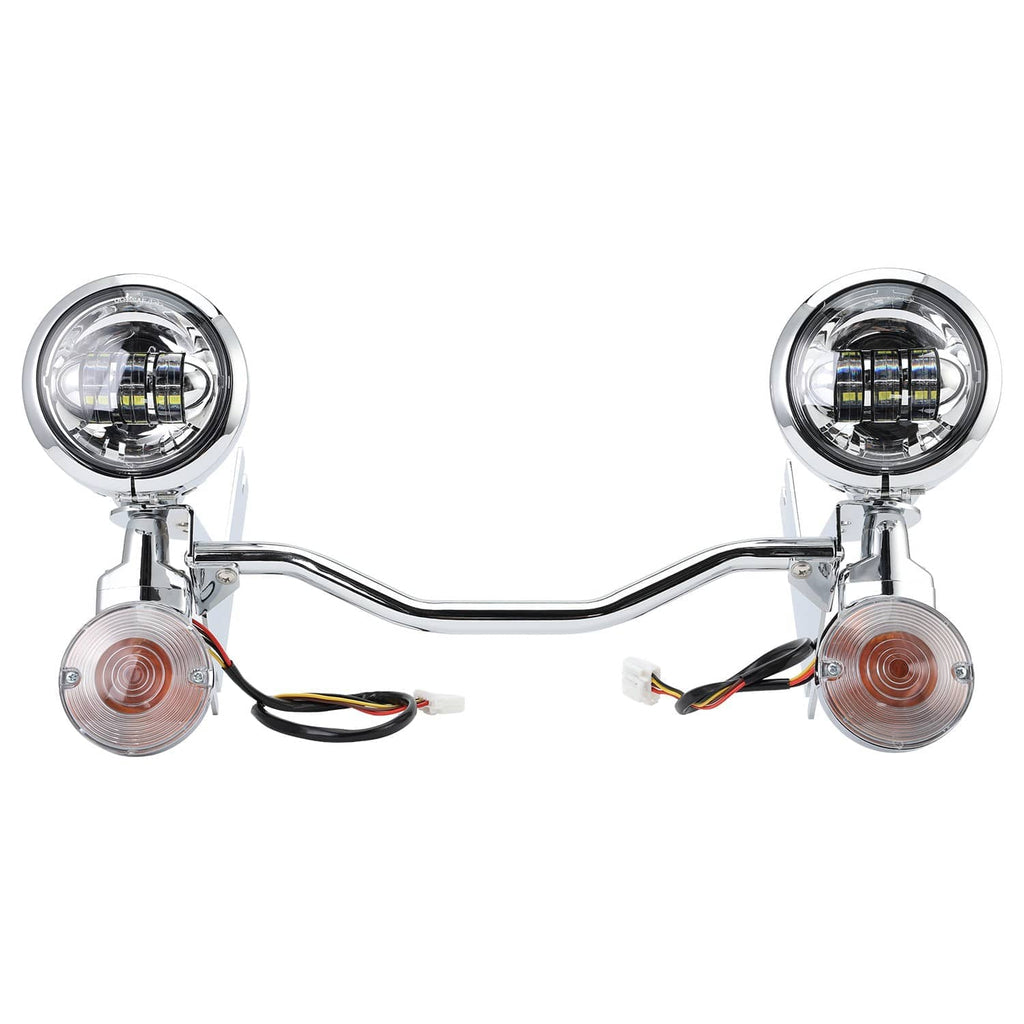 Chrome LED spot passing lights kit with built-in amber turn signal bulbs