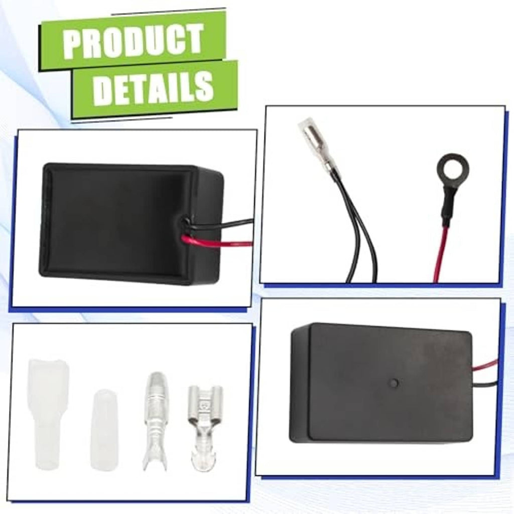 RPM limiter control box with wire leads and connector parts, product detail view
