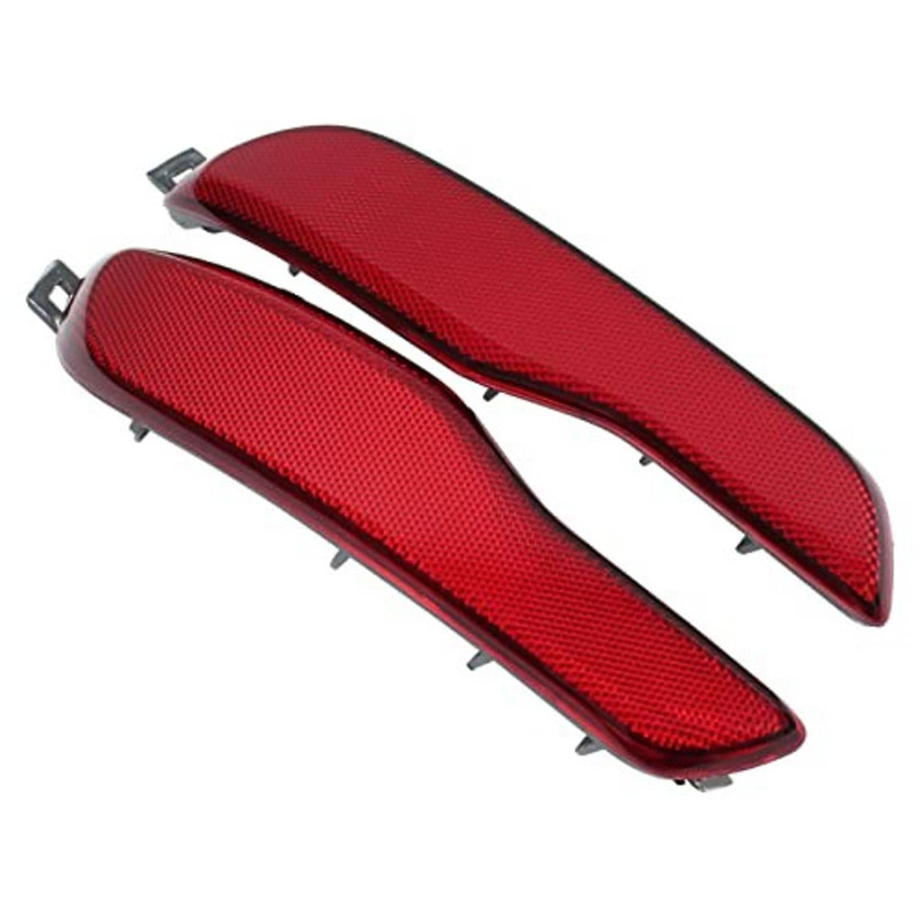 Red rear bumper reflector pair with textured lens and black mounting clips