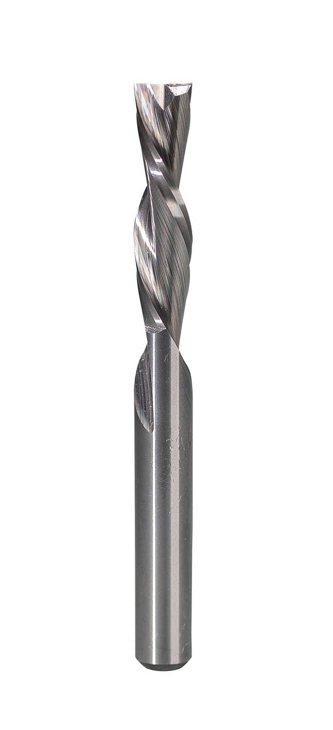 Solid carbide spiral end mill with two flutes, 1/4 in diameter shank