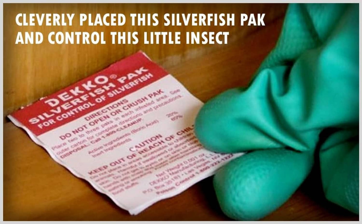 DEKKO Silverfish Pak sachet held by a green-gloved hand