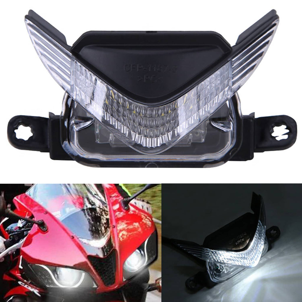Front upper LED headlight with clear lens and black back cover, front view close-up