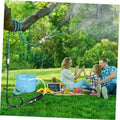 Portable plant misting system with blue pump bag, hose, and adjustable spray wand.