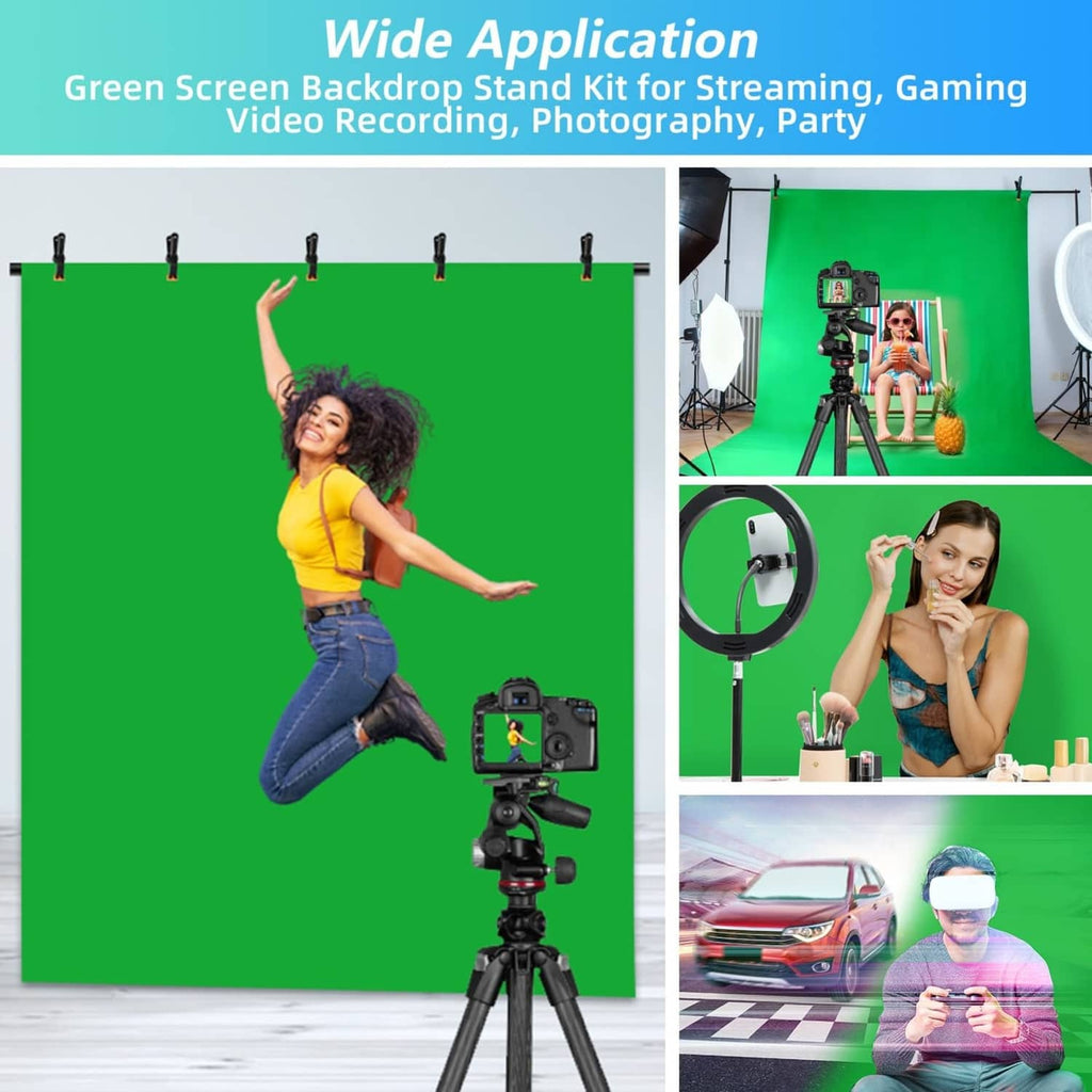 Green screen backdrop stand kit with green backdrop panel and tripod