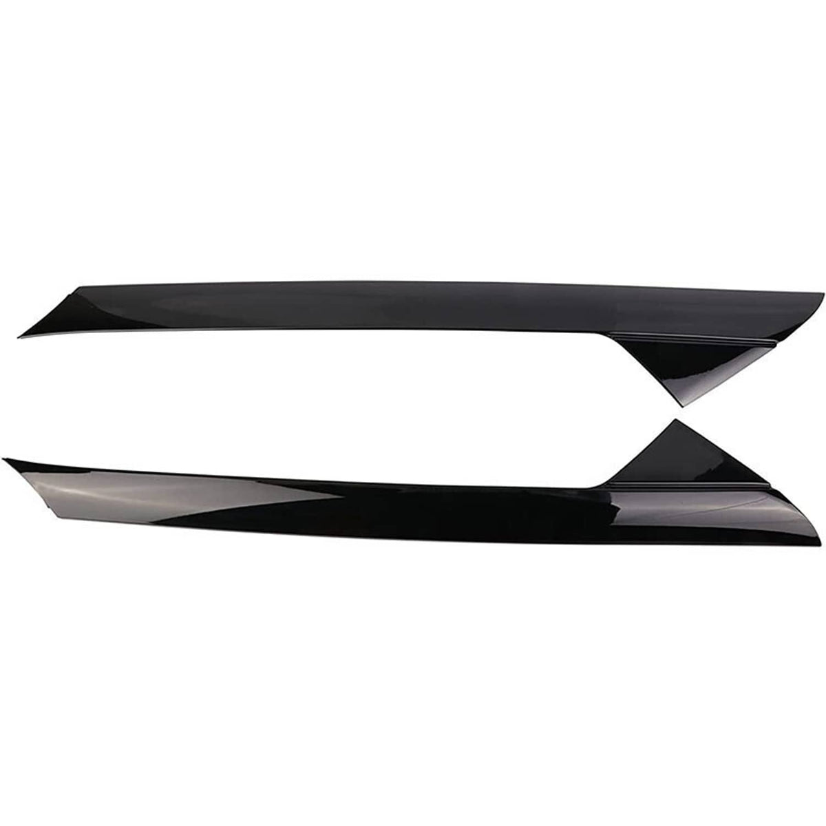 Black windshield outer trim pillar molding pair, angled view