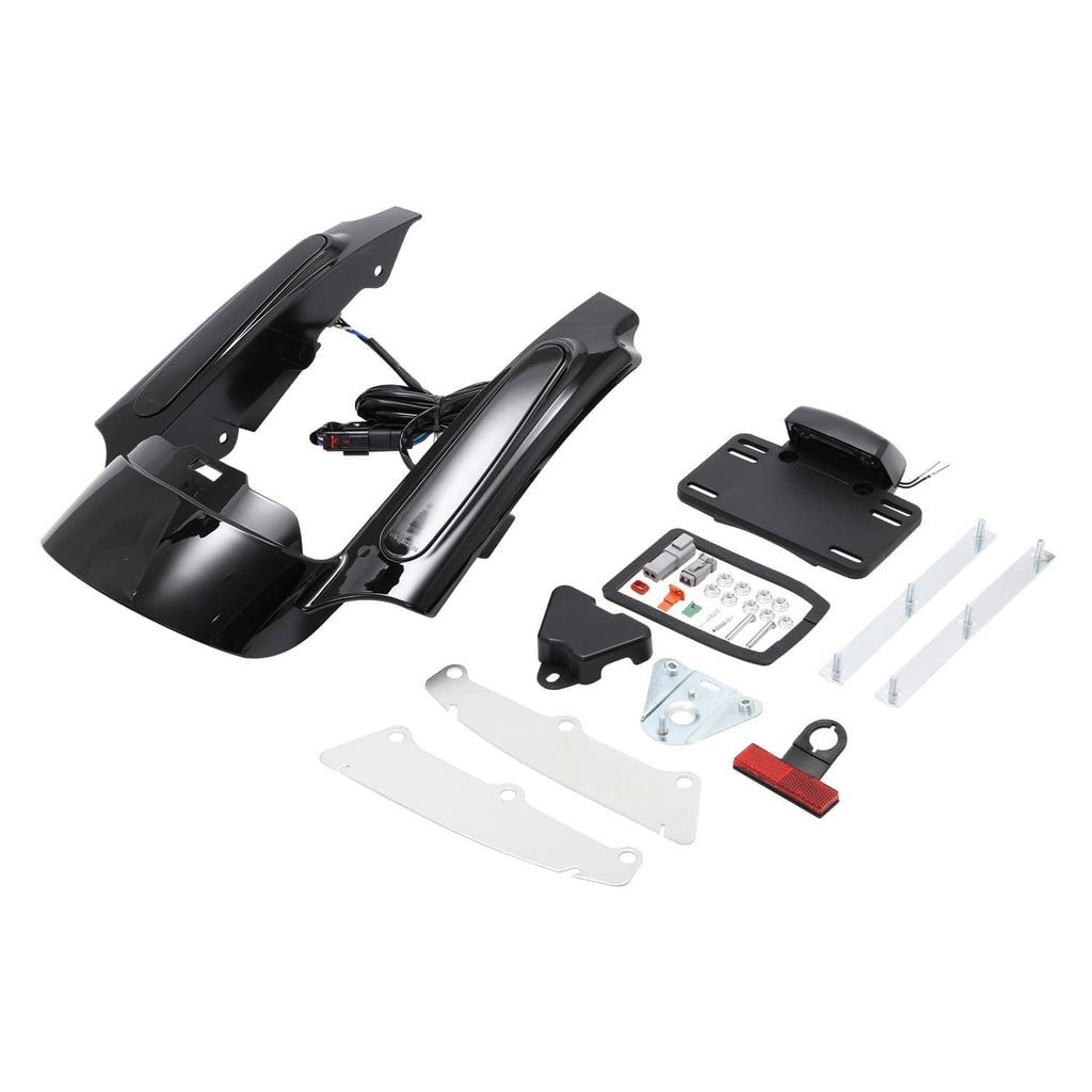 Rear fender LED fascia kit with two light housings, black brackets, and hardware pack