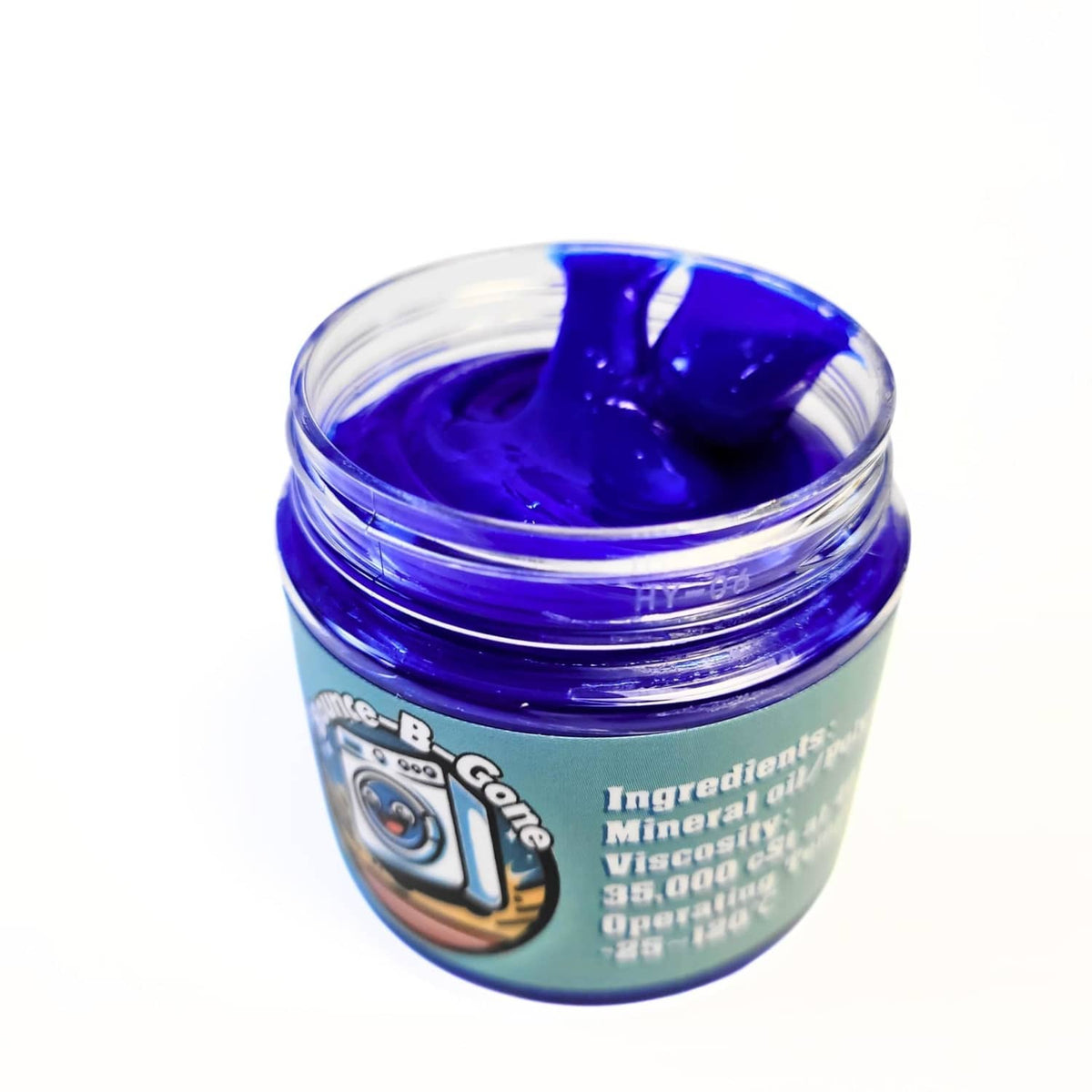 50 ml grease jar with open lid, blue grease visible inside