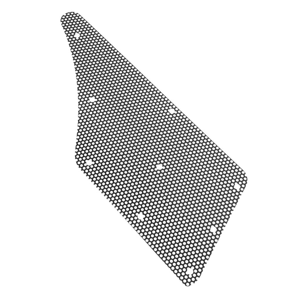 Steel hood side screen perforated mesh panel, triangular corner shape, dark metal