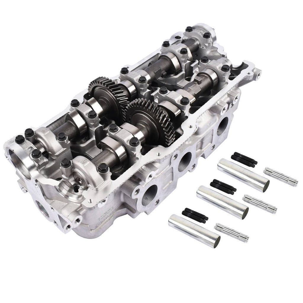 Engine cylinder head assembly with camshafts, plus included installation pins and bolts