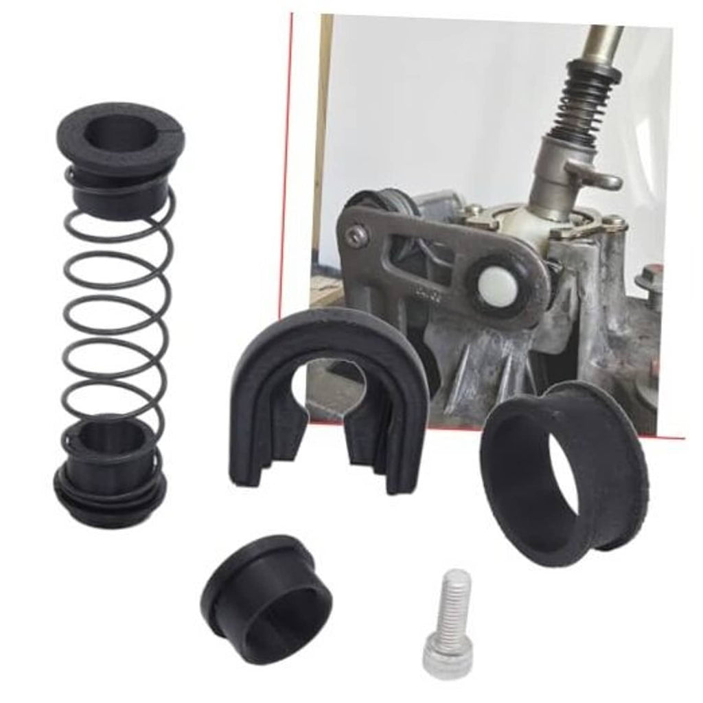 Manual shifter reverse lever repair kit parts: spring, bushings, sleeve, screw.