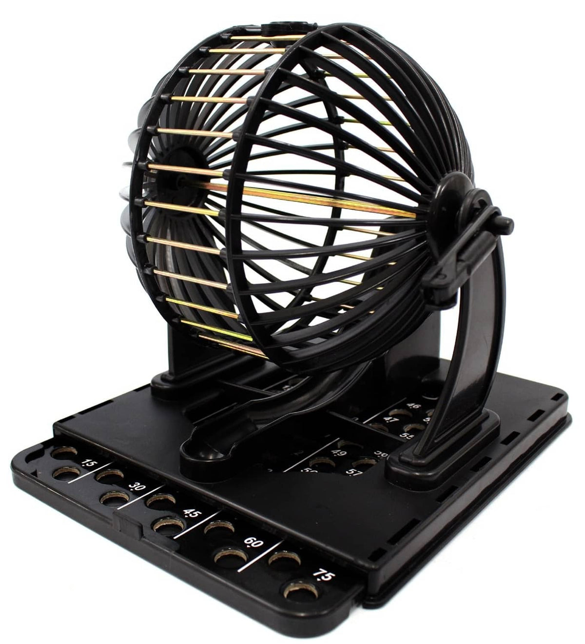 Black bingo cage game machine on a base platform