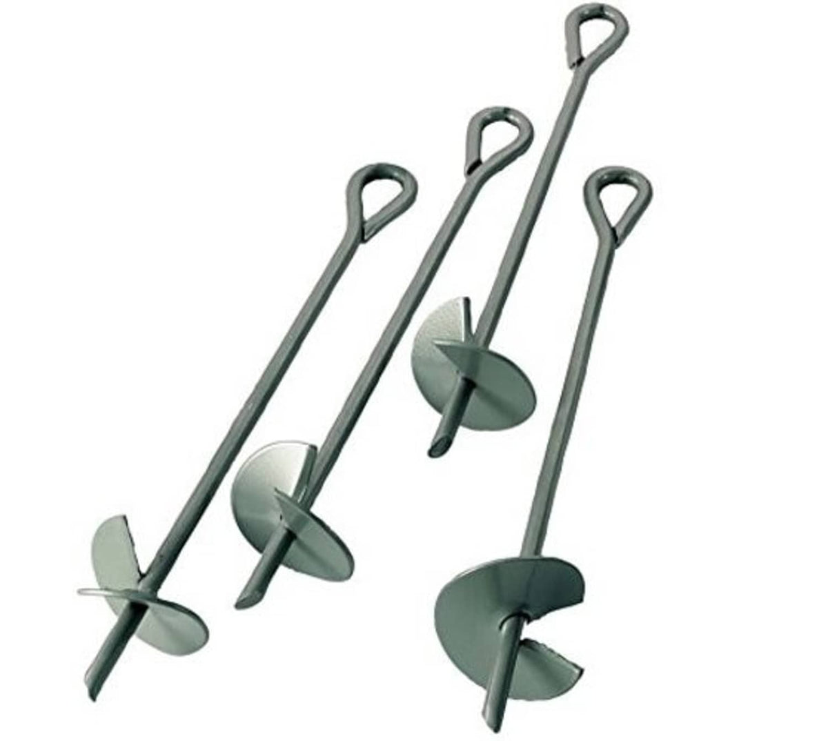 Reusable steel earth auger anchor kit, 4-piece set with spiral blades and loop handles