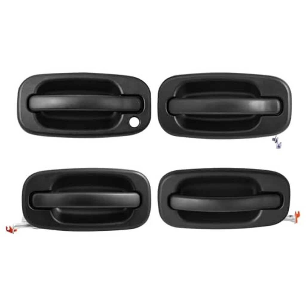 Set of four black exterior door handles with round mounting holes
