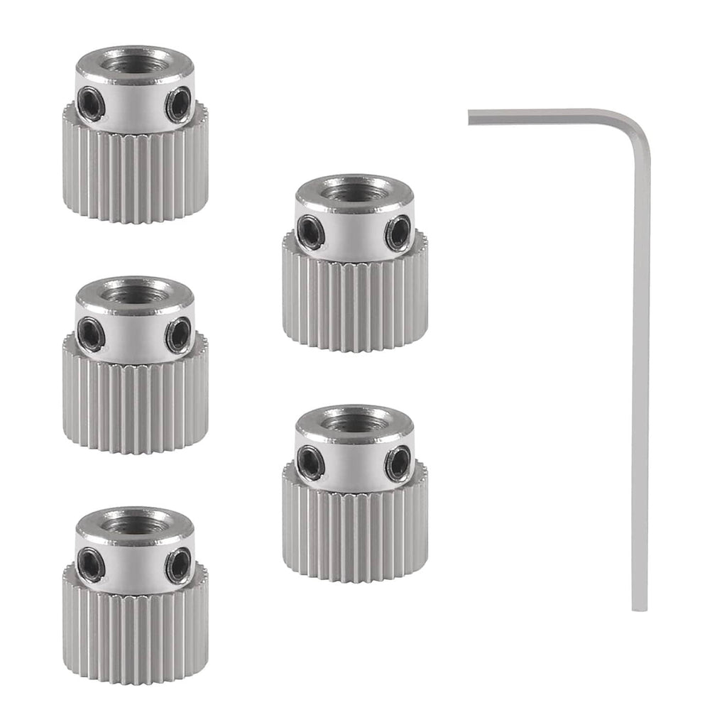 Stainless steel extruder drive gear set with mounting holes, Allen key included