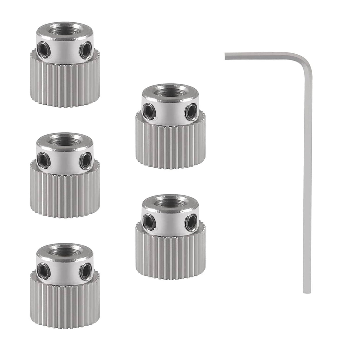 Stainless steel extruder drive gear set with mounting holes, Allen key included